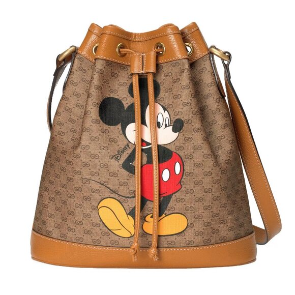 SOLD! NEW GUCCI x Disney GG Supreme Canvas Mickey Mouse Leather Drawstring Bag - Picture 4 of 16
